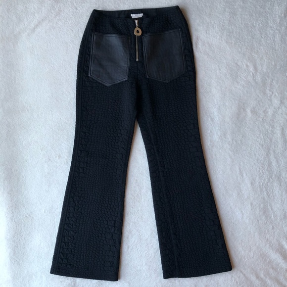 Edun High Waist Flare Leg Pant with Croc Texture - Picture 2 of 8